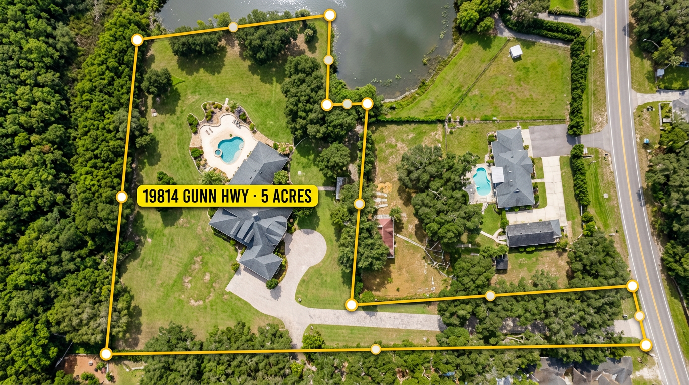 Aerial view of DeGray property with full boundary outlined
